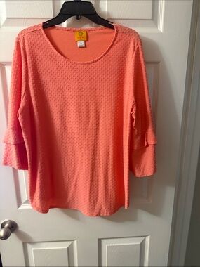 Ruby Rd. Coral Dot Ruffle-Sleeve Tunic Top